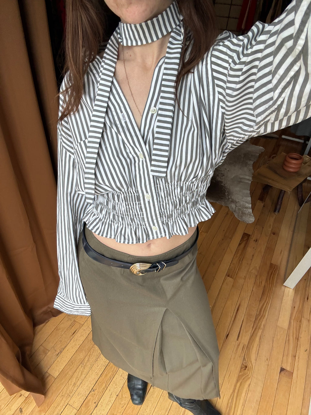 Marielle Top / Shaded Green Stripes / M