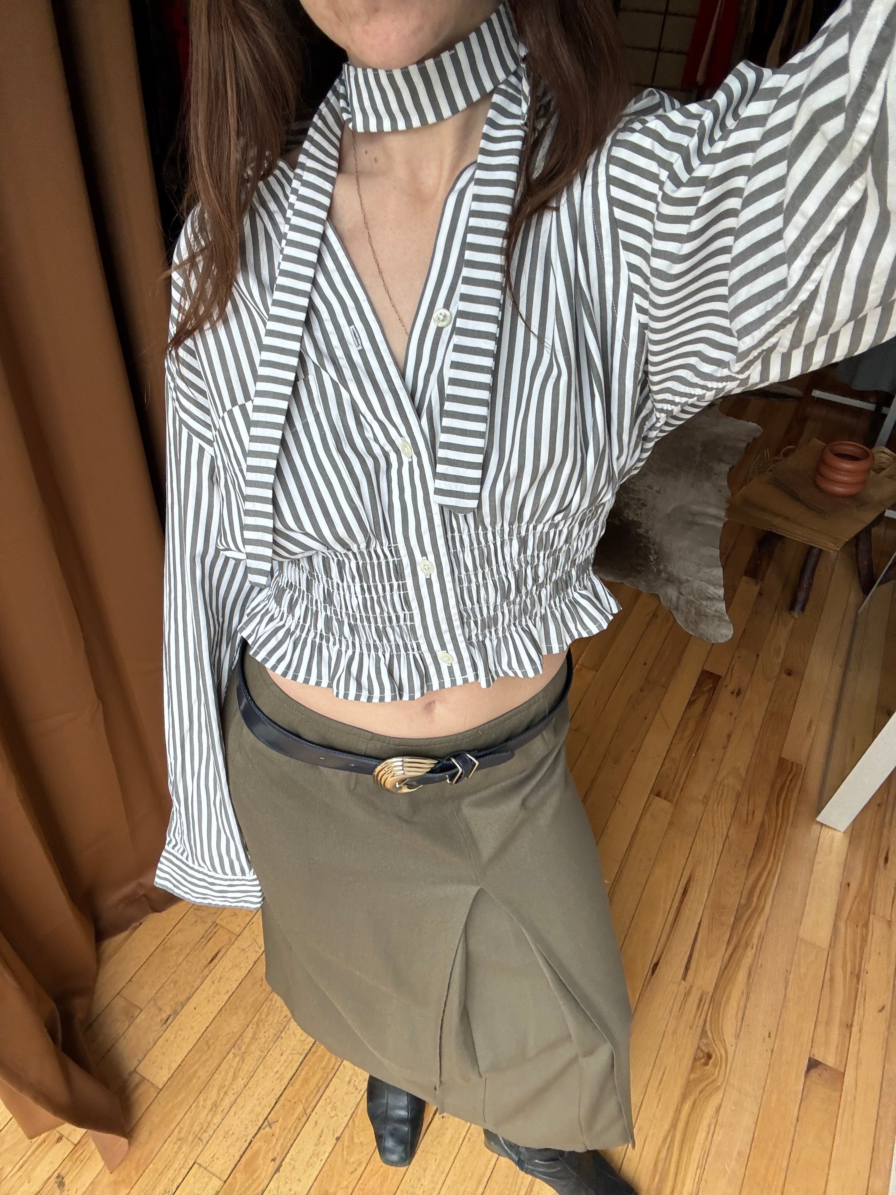 Marielle Top / Shaded Green Stripes / M