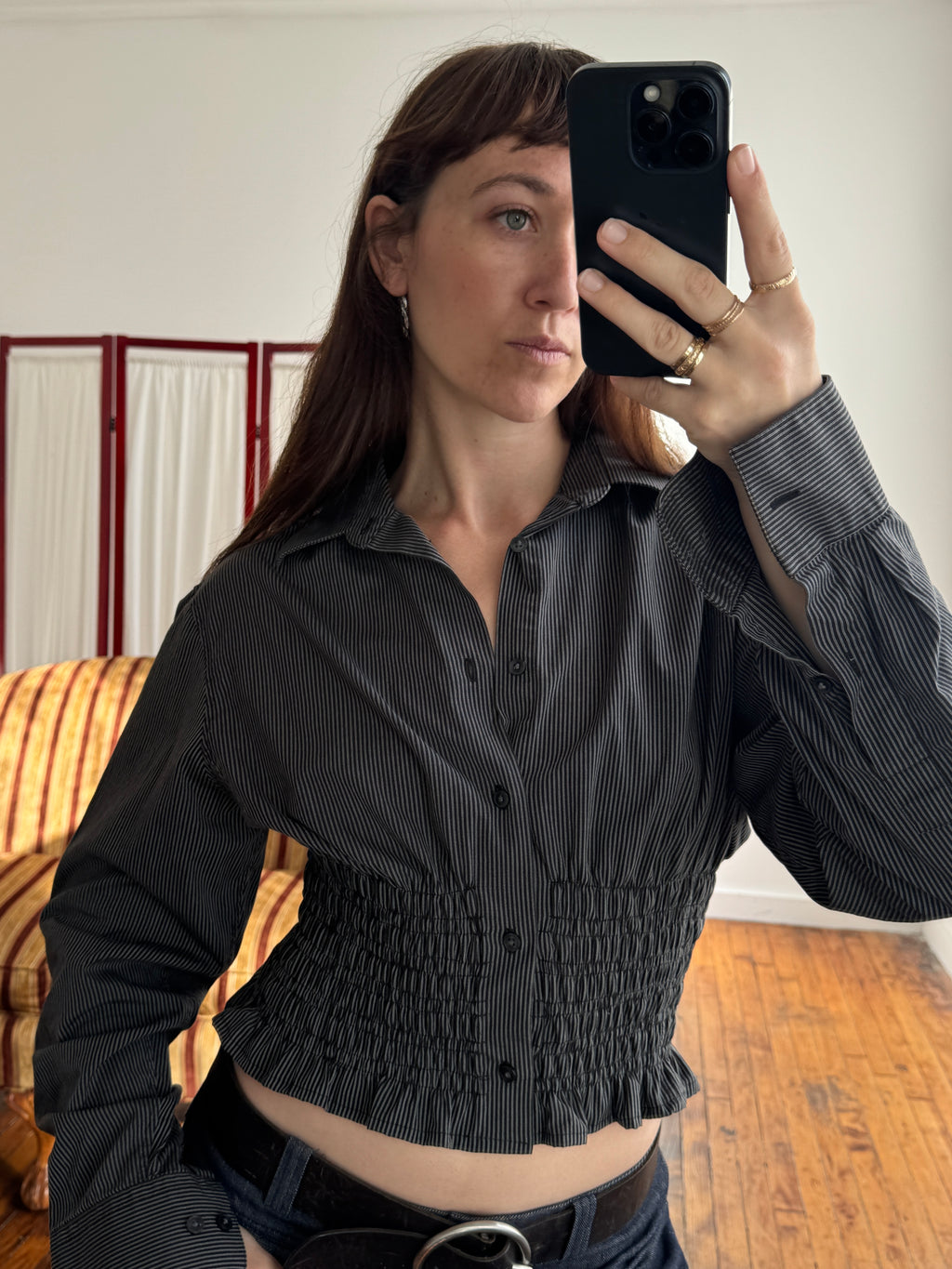 MARIELLE TOP in Black & Gray Stripes (S/M)