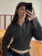 MARIELLE TOP in Black & Gray Stripes (S/M)