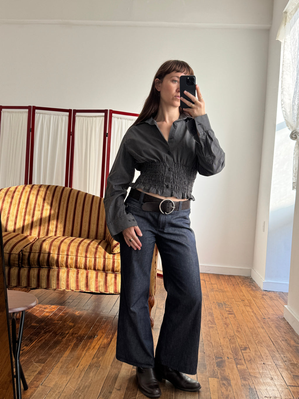 MARIELLE TOP in Black & Gray Stripes (S/M)