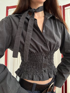 MARIELLE TOP in Black & Gray Stripes (S/M)