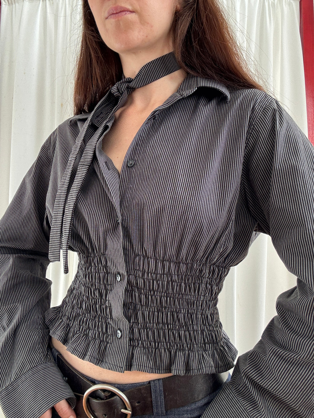 MARIELLE TOP in Black & Gray Stripes (S/M)