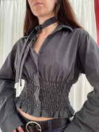 MARIELLE TOP in Black & Gray Stripes (S/M)