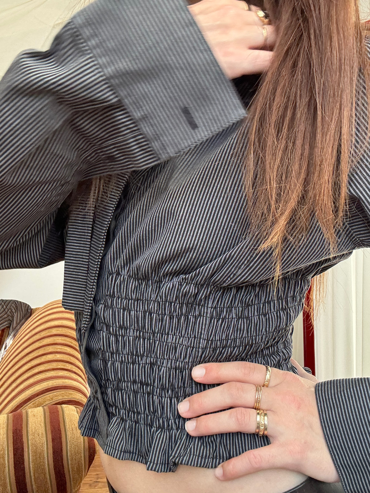 MARIELLE TOP in Black & Gray Stripes (S/M)