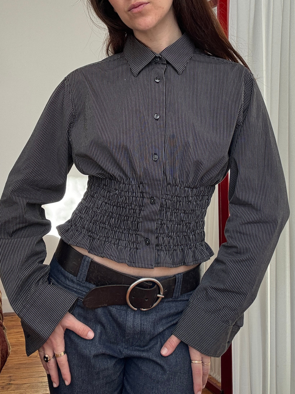 MARIELLE TOP in Black & Gray Stripes (S/M)