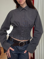 MARIELLE TOP in Black & Gray Stripes (S/M)