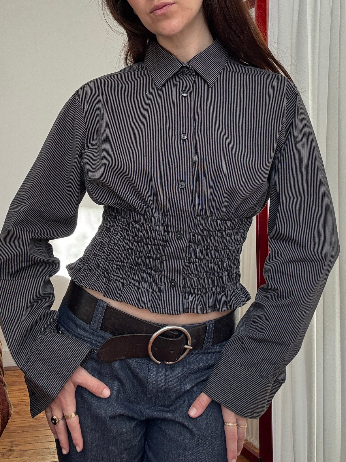 MARIELLE TOP in Black & Gray Stripes (S/M)