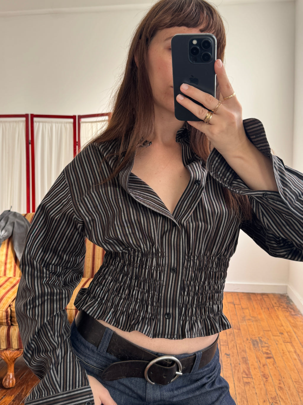 MARIELLE TOP in Brown & Gray Stripes (M/L)