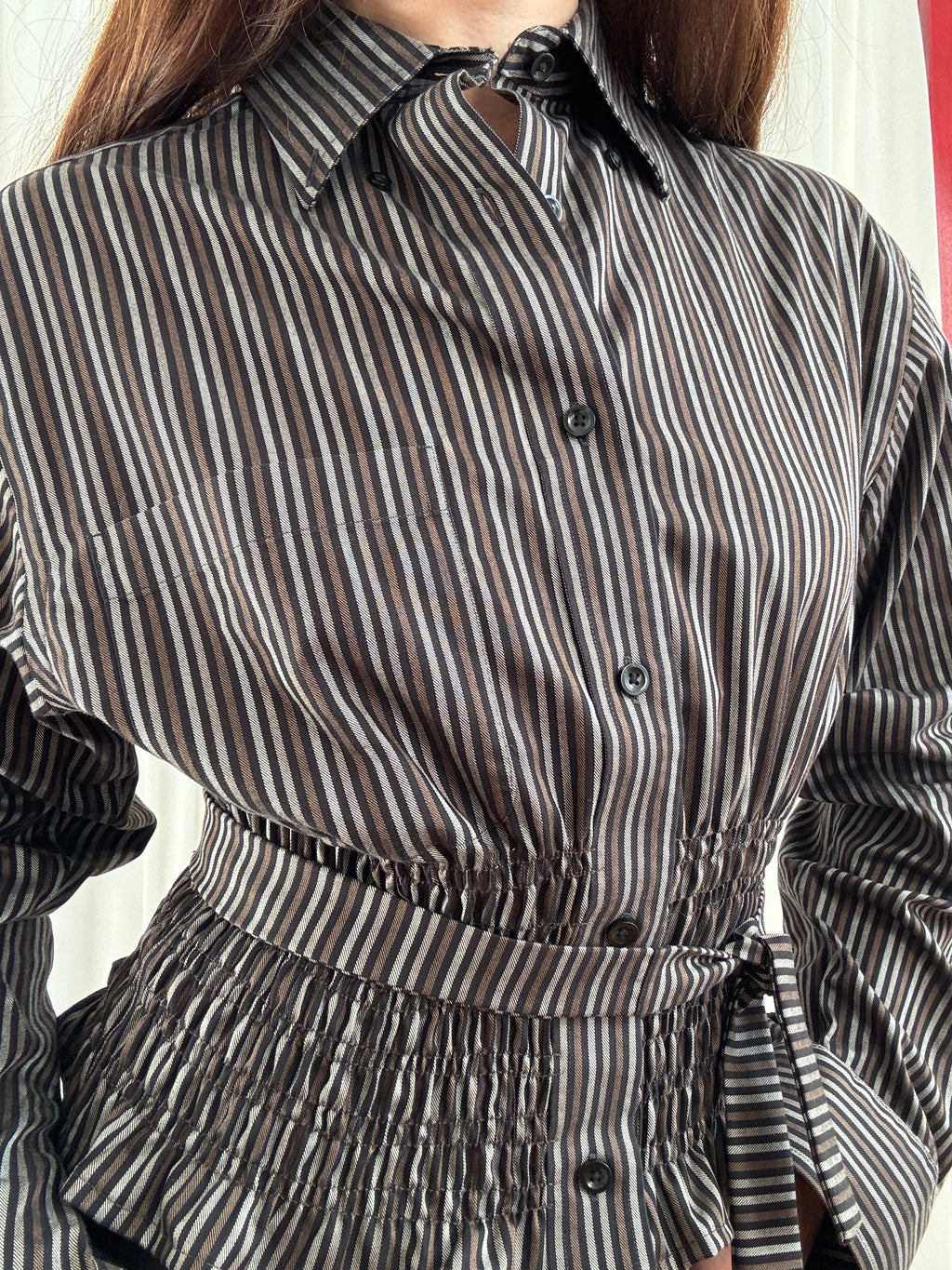 MARIELLE TOP in Brown & Gray Stripes (M/L)