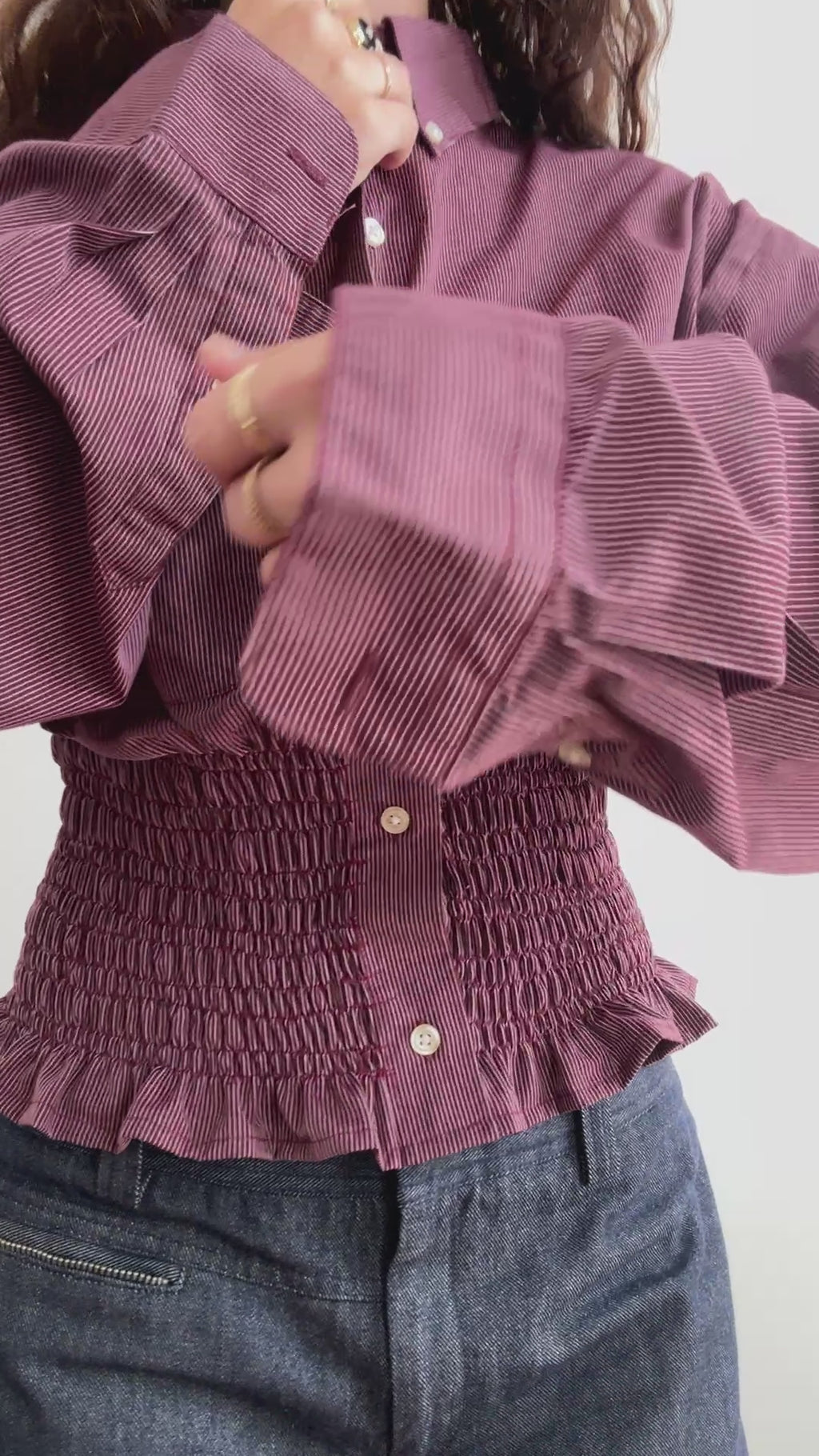 MARIELLE TOP in BURGUNDY Bistro Stripes (M/L)