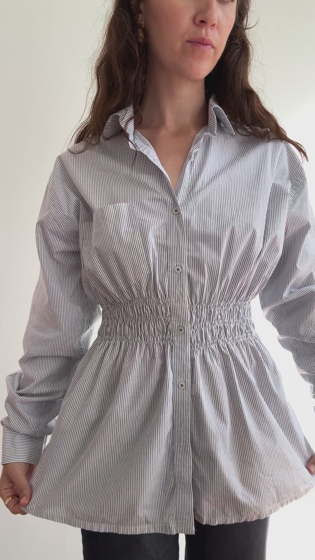 Elodie Top in Blue & White PinStripes (M/L)