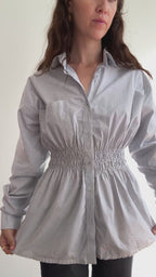 Elodie Top in Blue & White PinStripes (M/L)