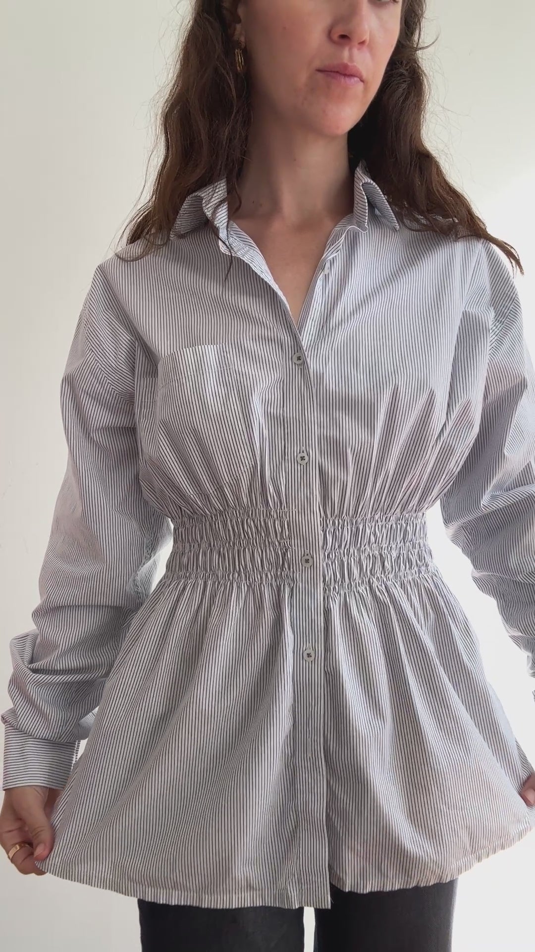 Elodie Top in Blue & White PinStripes (M/L)