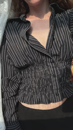 MARIELLE TOP in Black Stripes with Silver Thread (S/M)