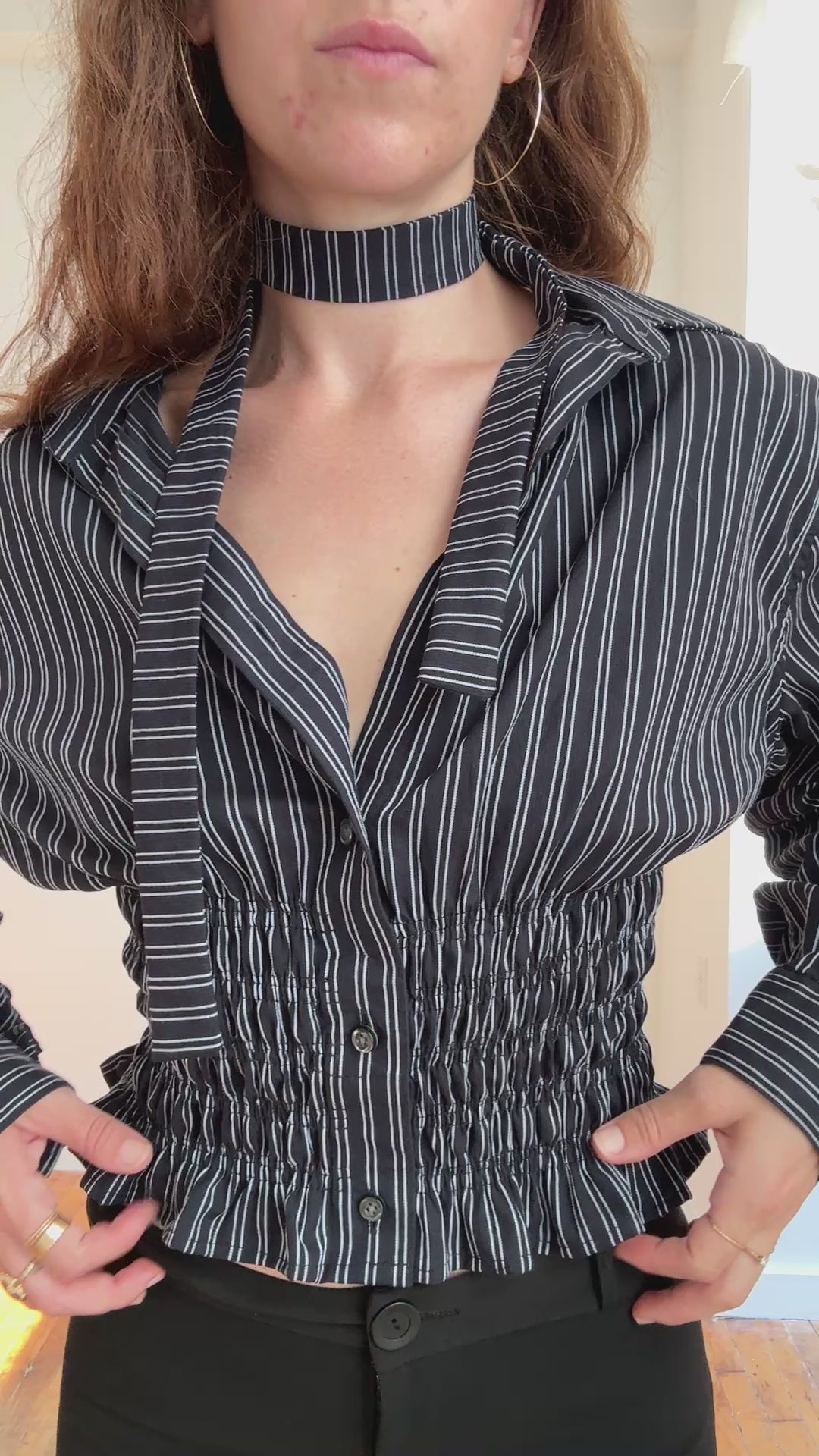 MARIELLE TOP in Black & White Stripes (S/M)