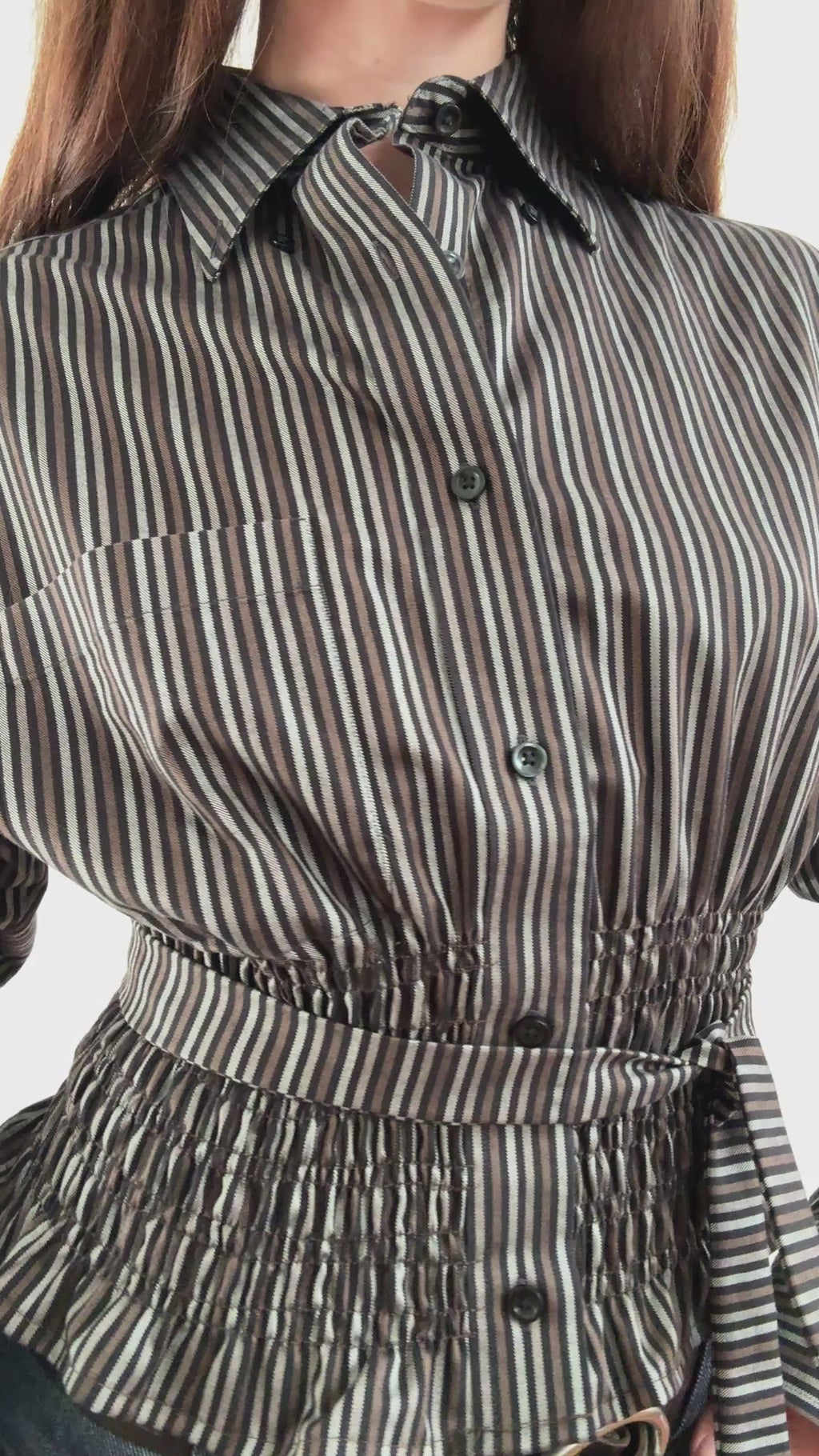 MARIELLE TOP in Brown & Gray Stripes (M/L)