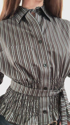 MARIELLE TOP in Brown & Gray Stripes (M/L)
