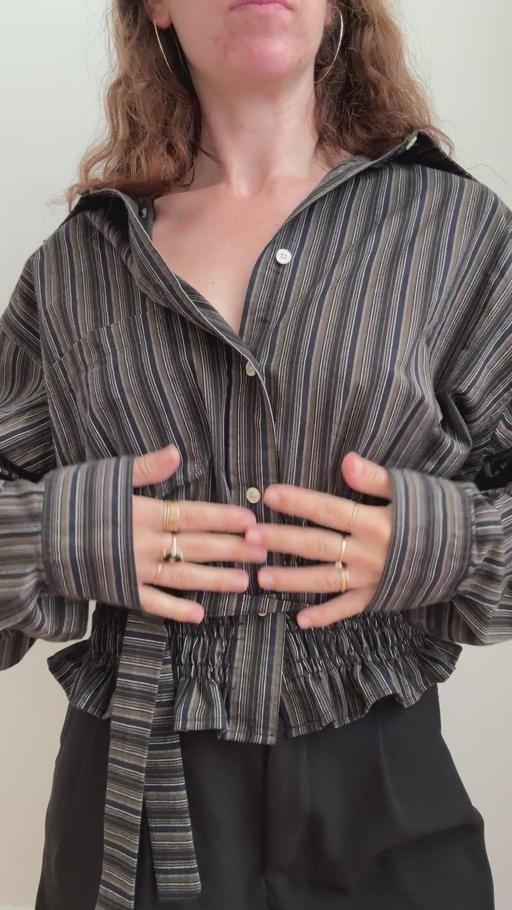 MARIELLE TOP in Gray, Brown & Olive Stripes (M-XL)