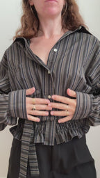 MARIELLE TOP in Gray, Brown & Olive Stripes (M-XL)