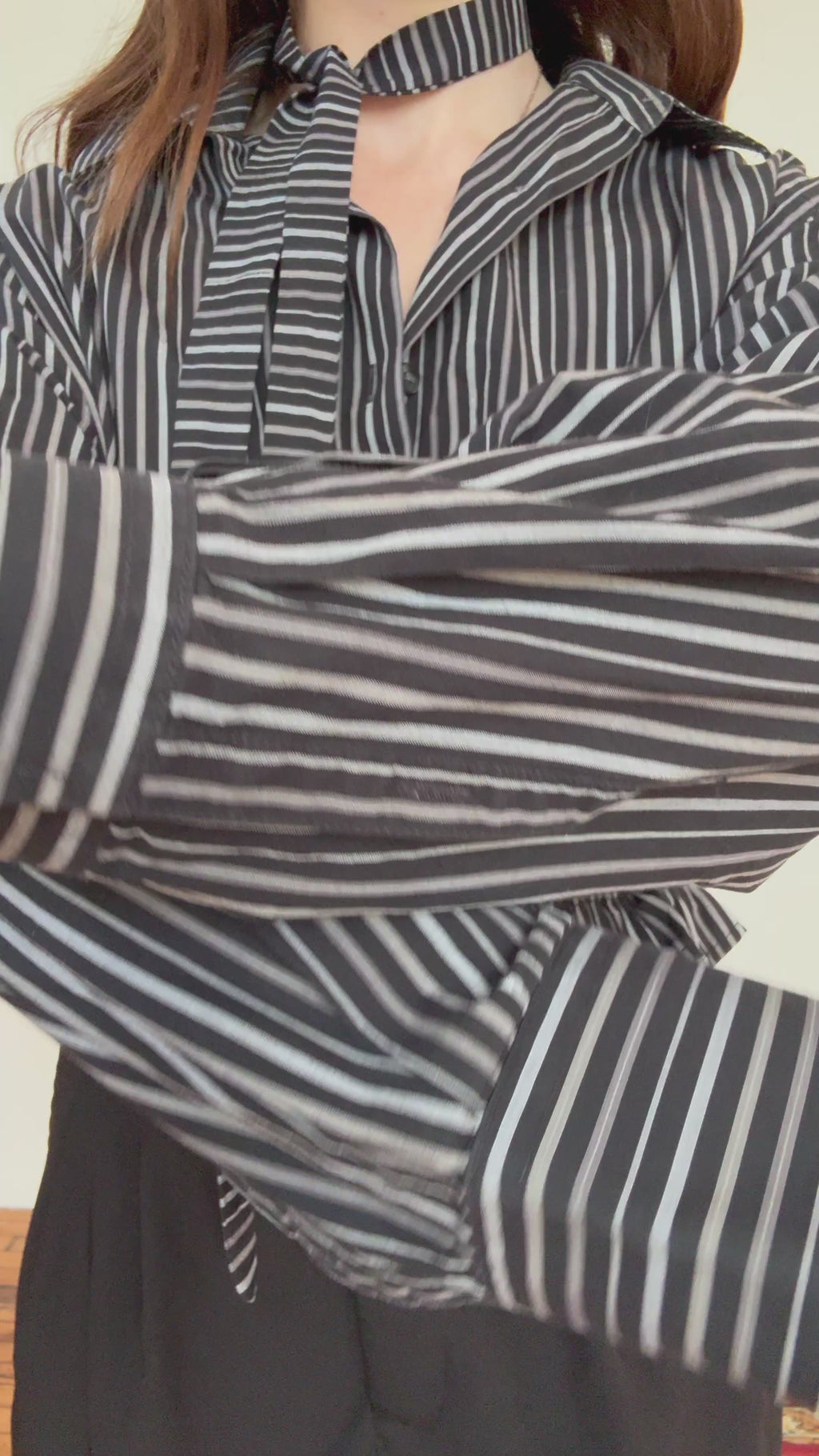 Marielle Top / Black & Gray Stripes / ML