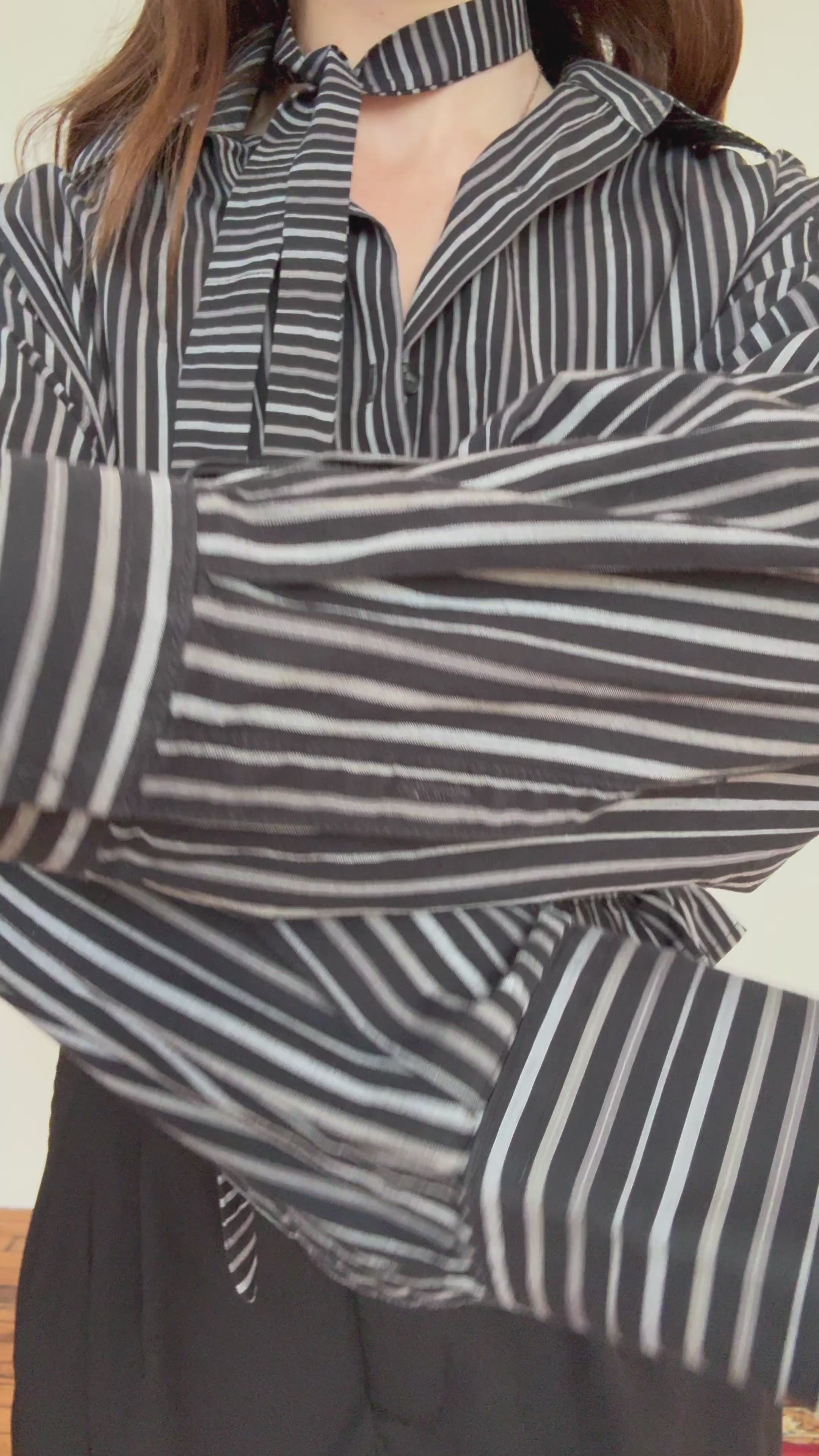 Marielle Top / Black & Gray Stripes / ML