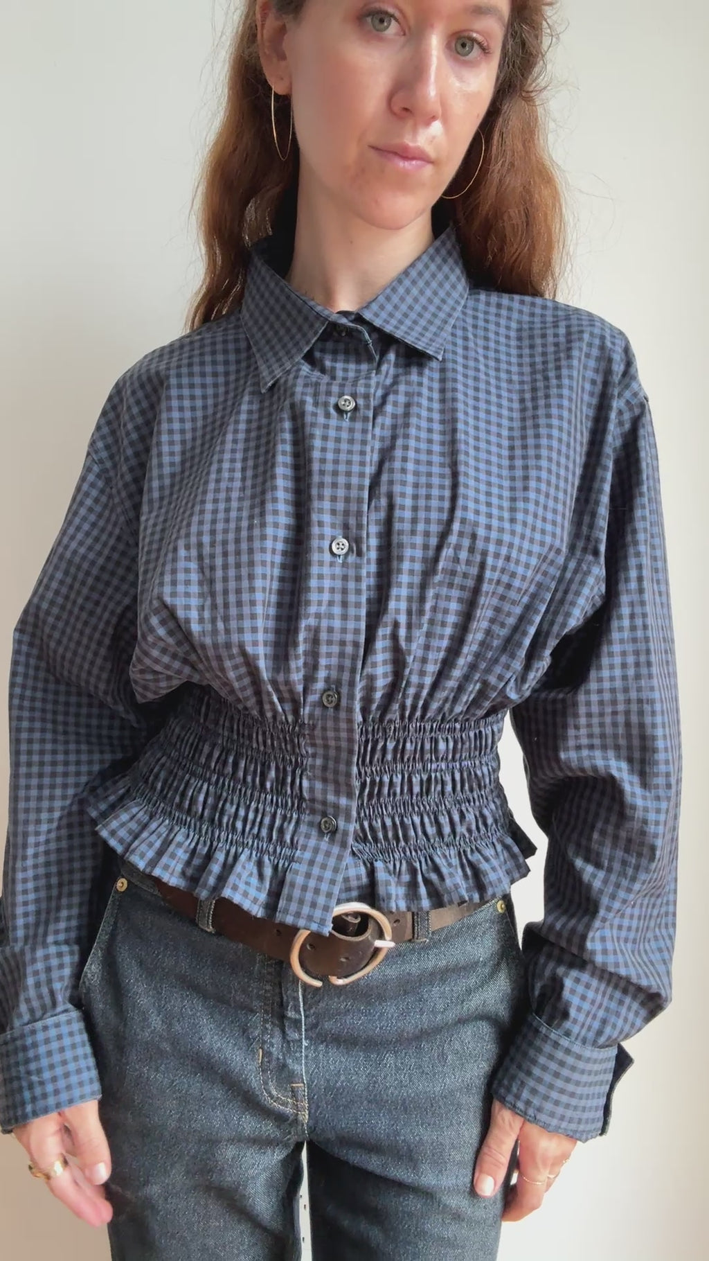 MARIELLE TOP in Blue Plaid (M/L)