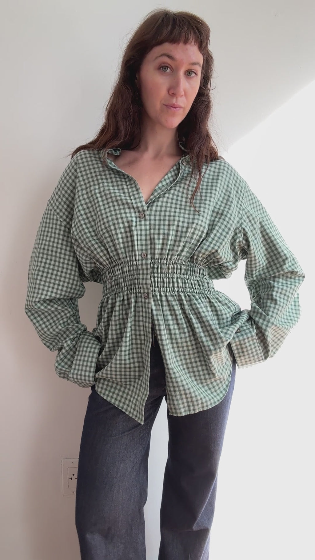 Elodie Top in Green Plaid (M/L)