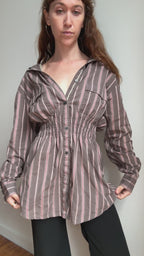 Elodie Top in Mousy Brown & Pink Stripes (L/XL)