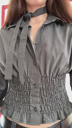 MARIELLE TOP in Black & Gray Stripes (S/M)