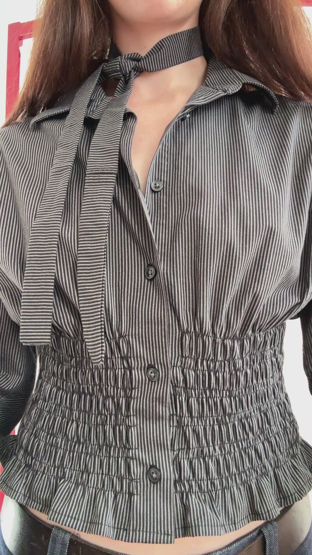 MARIELLE TOP in Black & Gray Stripes (S/M)